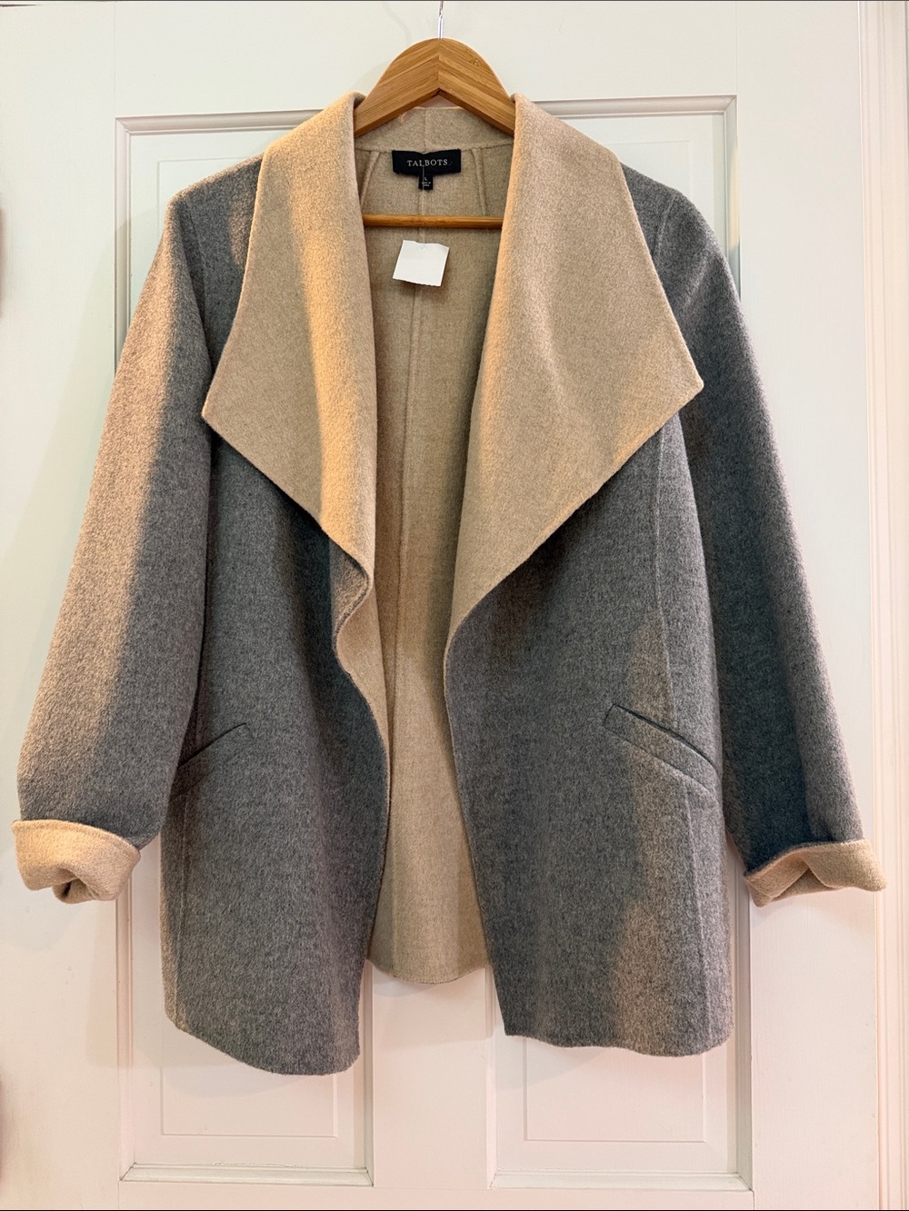 Talbots Two-Tone Reversible Grey and Beige Open-Front Coat